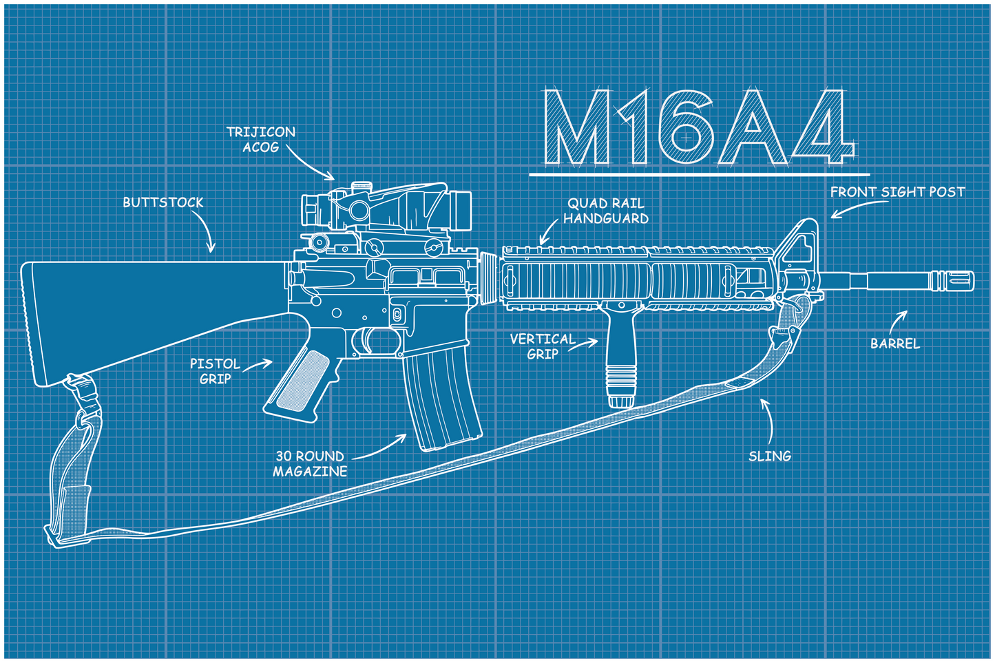 M16A4 Blue Print Flag