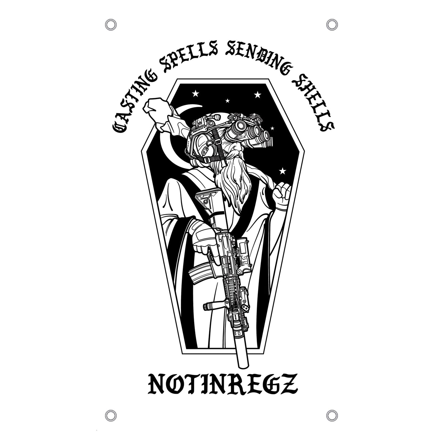 Casting Spells Sending Shells Flag- White