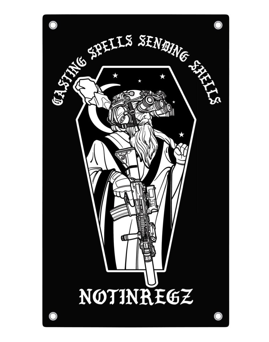 Casting Spells Sending Shells Flag- Black