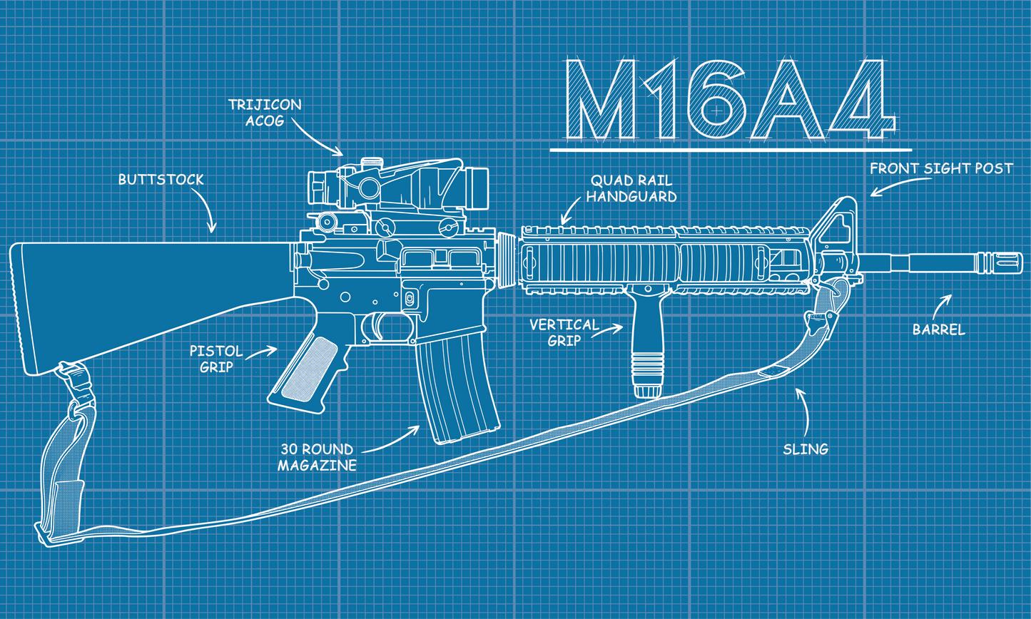 M16A4 Blue Print Flag