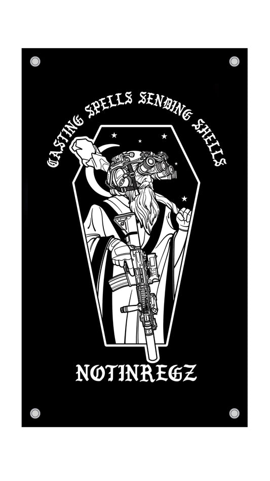 Casting Spells Sending Shells Flag- Black